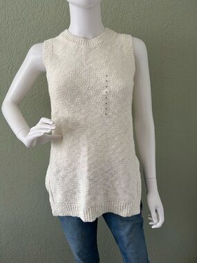 LOFT Cream Knit Sleeveless Tunic Sweater